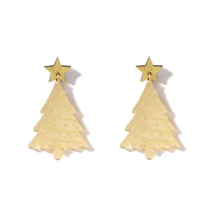 Minimalistische Acryl-Weihnachtsbaum-Ohrringe in Gold mit funkelnden Stern-Details