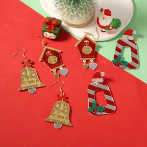 Boucles d'Oreilles de Noël Uniques pour Femmes Design Miroir en Acrylique Cloche Maison Bonnet Boucles d'Oreilles Pendantes Bijoux