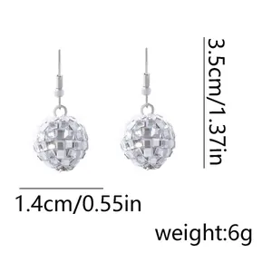 Detailed size specifications of silver disco ball earrings showing dimensions and weight