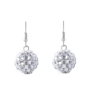 Chic silver disco ball drop earrings with reflective mirror finish and elegant hooks