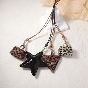 Vintage Leopard Cow Print Mini Bag Pendant Necklace For Women Retro Leather Star Shape Fashionable Jewelry Neckpiece