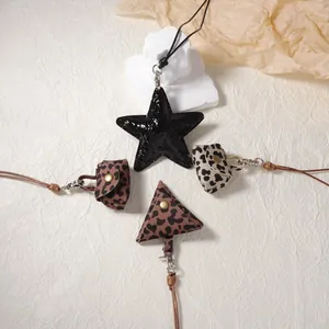 Leopard print mini bag pendant necklace and star charm with adjustable lanyard