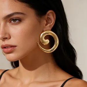 Orecchini a Bottone a Spirale Geometrica Vintage Grandi Orecchini in Lega a Vortice Con Perno in Acciaio Inossidabile Per Donna Uomo