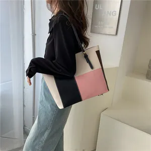 Fashion patchwork PU leather tote bag with multi-color candy style and shoulder strap