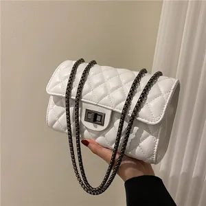Women Quilted Rhombus Chain Shoulder Bag PU Leather Vintage Small Square Flap Crossbody Bag Daily Messenger Bag With Turn Lock
