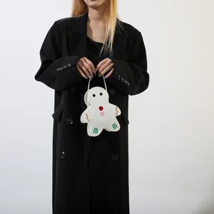 Sac à main en feutre bonhomme de pain d'épices blanc avec pois colorés de Noël