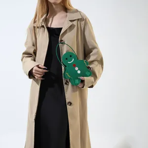 Sac bandoulière de Noël en feutre vert en forme de bonhomme en pain d'épices