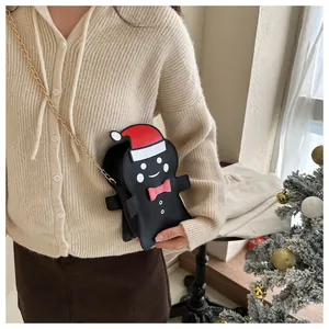Black gingerbread man crossbody bag with gold chain strap for Christmas gifts