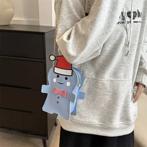 Blue cartoon elf shoulder bag with Christmas hat and gold chain for kids gift