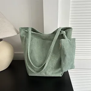 Damen Cord-Tragetasche Große Kapazität Retro Gestreifte Umhängetasche Mit Magnetverschluss Weiche Textur Alltag Handtasche