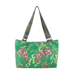 Ethno-Stil Tragetasche in Grün mit Blumenmuster und Vintage-Geometrie-Schultergurt