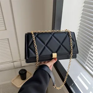 Women Quilted Small Square Bag Metal Chain Shoulder Crossbody Bag PU Leather Flap Lock Casual Commute Fashion Handbag
