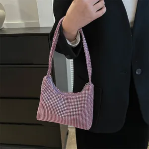 Schicke rosa Strass-Hobo-Tasche mit Glitzerkette, elegante Damen-Schultertasche