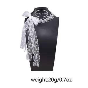 Detail view of lace choker necklace showing dimensions 38cm length and 26cm ribbon tie
