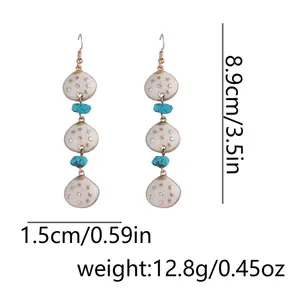 Vue détaillée de boucles d'oreilles géométriques, longueur 8,9 cm et poids 12,8 g
