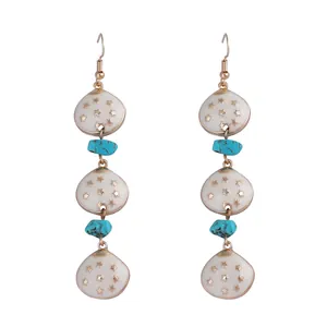 Boucles d'Oreilles Bohèmes en Alliage Émaillé Goutte d'Eau Motif Étoile Avec Turquoise Synthétique Bijoux Pendante Femme