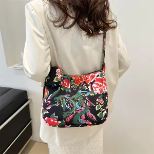 Retro ethnic floral tote bag with dragon print and small matching coin purse
