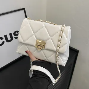 Fashion Women Quilted Diamond Crossbody Bag PU Leather Gold Chain Strap Small Square Shoulder Bag For Daily Party