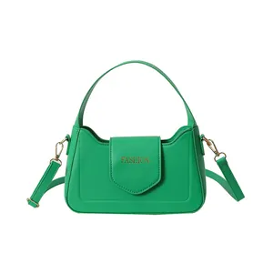 Sac bandoulière minimaliste en similicuir vert tilleul avec poignée et logo
