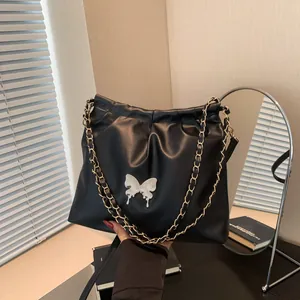Women Fashion Pleated Shoulder Bag PU Leather Butterfly Buckle Cloud Tote Bag Stylish Chain Strap Crossbody Handbag For Daily