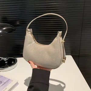Women Sparkly Sequin Glitter Underarm Bag Niche Crescent Hobo Shoulder Bag PU Leather Party Daily Fashion Solid Color Handbag