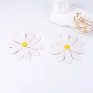 Minimalist white PU leather oversized daisy stud earrings with yellow flower centers