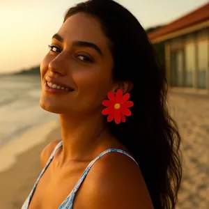 Oversized PU Leather Daisy Flower Stud Earrings For Women Simple Fashion Matte Orange White Floral Vacation Ear Jewelry