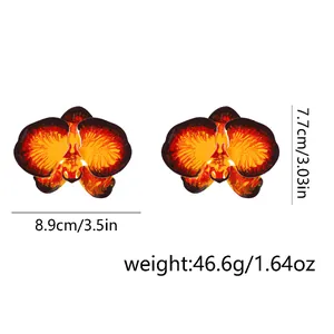 Detailed dimensions of 3D orchid flower earrings with marble textured finish and size tags
