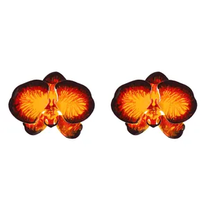 Exaggerated orchid flower stud earrings with vibrant orange gradient enamel finish