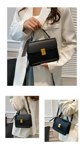Collage showing a black minimalist square bag worn as a handbag and crossbody bag