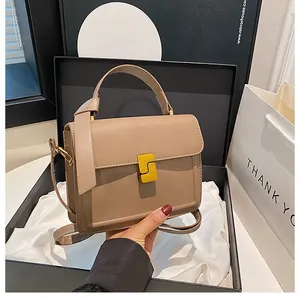 Chic square leather handbag with gold buckle in premium gift box with white satin lining