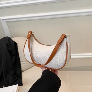 Women PU Leather Woven Texture Half Moon Hobo Bag Minimalist Underarm Shoulder Bag Vintage Casual Crossbody Bag Daily Use