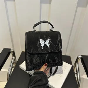 Niche Design Pleated Leather Butterfly Ornament Backpack For Women Fashion Daily Small Square Handbag Sweet Chic Travel Bag