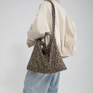 Bolso tote grande de leopardo, bolso de hombro de lona con estampado de leopardo