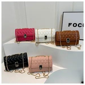 Detailed collection of quilted chain crossbody bags in five stylish pastel and neutral colors