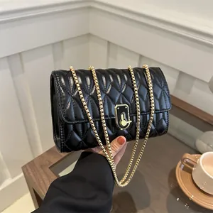 Women Fashion Rhombus Quilted Shoulder Bag PU Leather Elegant Chain Crossbody Bag Small Square Bag With Metal Lock Daily Handbag