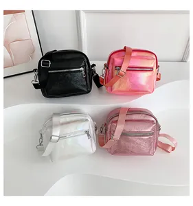Detail of multi-color water-resistant small square crossbody bags with adjustable straps