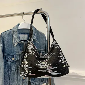 Women Lightweight PU Tote Bag Colorful Wave Embroidery Quilted Shoulder Bag Multiple Ways To Wear Niche Design Backpack Handbag