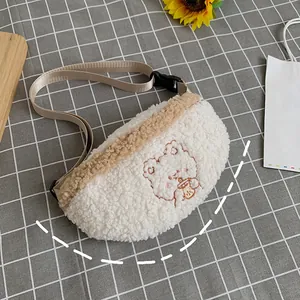 Süße Damen Plüsch Kunstpelz Gürteltasche Cartoon Bär Stickerei Brusttasche Winter Umhängetasche Für Freizeit Reisen Alltag