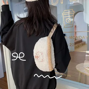 Süße Plüsch-Umhängetasche mit Bären-Stickerei für Damen für Herbst und Winter