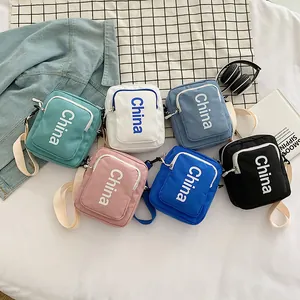 China Letter Print Small Square Crossbody Bag Women Streetwear Casual Nylon Oxford Cloth Shoulder Bag Student Messenger Purse