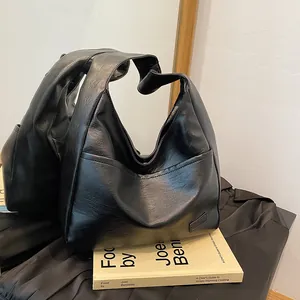 Women Vintage Large Capacity PU Leather Shoulder Bag Retro Commuting Underarm Tote Bag Fashion Minimalist Handbag
