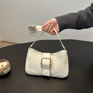 Women Casual PU Leather Underarm Bag Fashion Solid Color Shoulder Bag With Metal Square Buckle Retro Small Square Bag Daily Dating Bag