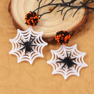 Boucles d'oreilles toile d'araignée gothique avec perles orange pour Halloween