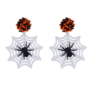 Boucles d'oreilles Halloween gothiques avec toile d'araignée et perles oranges