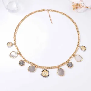 Minimalist gold alloy body chain with geometric coin pendants and lobster clasp