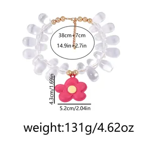 Chunky beaded necklace with pink flower pendant and chain length specifications