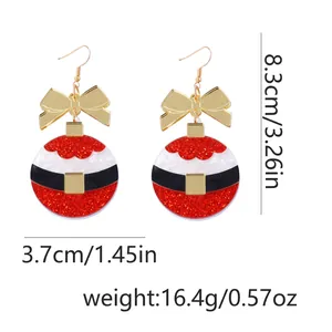 Detailed dimensions of Santa Claus bow earrings with size 8.3cm by 3.7cm and weight 16.4g