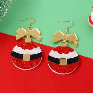 Christmas Santa Suit Acrylic Drop Earrings Gold Mirror Bow Red Glitter White Marble Festive Holiday Women Jewelry Gift