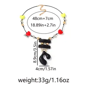 Detailed dimensions of heart charm necklace with 48cm length and 8.9cm pendant size
